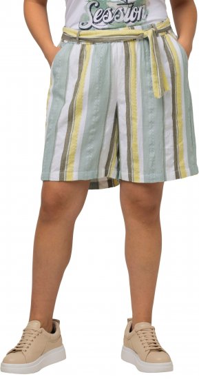 Ulla Popken Striped Wide Leg Elastic Waistband Shorts White - Naisten farkut ja housut isot koot - 