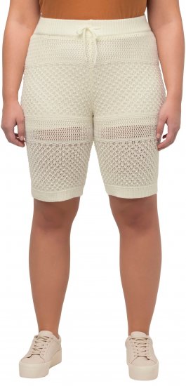 Ulla Popken Crochet Bermuda Layered Look Shorts White - Naisten farkut ja housut isot koot - 
