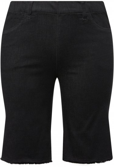 Ulla Popken Frayed Hemline Elastic Waistband Bermuda Shorts Black - Naisten farkut ja housut isot koot - 