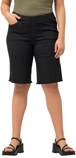 Ulla Popken Frayed Hemline Elastic Waistband Bermuda Shorts Black - Naisten farkut ja housut isot koot - 