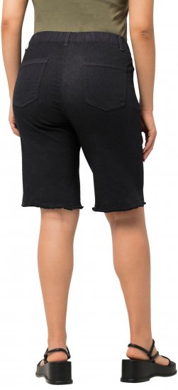 Ulla Popken Frayed Hemline Elastic Waistband Bermuda Shorts Black - Naisten farkut ja housut isot koot - 