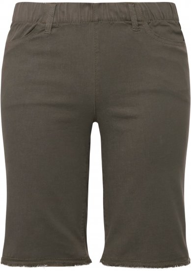 Ulla Popken Frayed Hemline Elastic Waistband Bermuda Shorts Loden Green - Farkut & Housut Isoissa Koissa – Plus Size - 