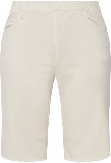 Ulla Popken Frayed Hemline Elastic Waistband Bermuda Shorts White - Farkut & Housut Isoissa Koissa – Plus Size - 