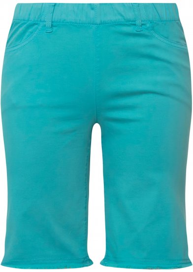 Ulla Popken Frayed Hemline Elastic Waistband Bermuda Shorts Bright Turquoise - Farkut & Housut Isoissa Koissa – Plus Size - 