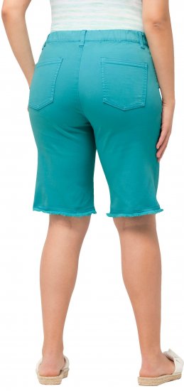 Ulla Popken Frayed Hemline Elastic Waistband Bermuda Shorts Bright Turquoise - Farkut & Housut Isoissa Koissa – Plus Size - 