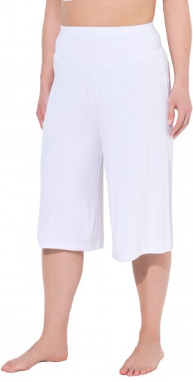 Ulla Popken Wide Leg Flared Bermuda Shorts White - Naisten farkut ja housut isot koot - 