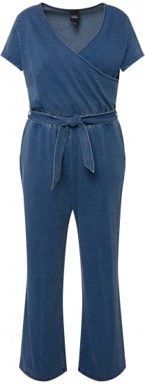 Ulla Popken Wrap Look Short Sleeve Denim Jumpsuit Blue - Naisten farkut ja housut isot koot - 