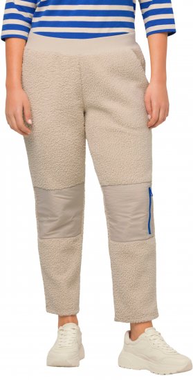 Ulla Popken Teddy Fleece Knee Patch Pants Beige - Naisten farkut ja housut isot koot - 