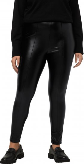 Ulla Popken Faux Leather Leggings Black - Naisten farkut ja housut isot koot - 