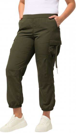 Ulla Popken Elastic Waist Cargo Pants Olives Grey - Naisten farkut ja housut isot koot - 