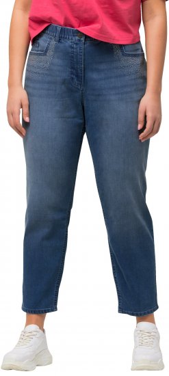 Ulla Popken Rhinestone Detail Stretch Fit Skinny Jeans Blue Denim - Naisten farkut ja housut isot koot - 