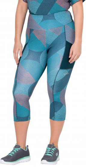 Ulla Popken Quick Dry Cropped Geometric Print Leggings Blue - Takit - 