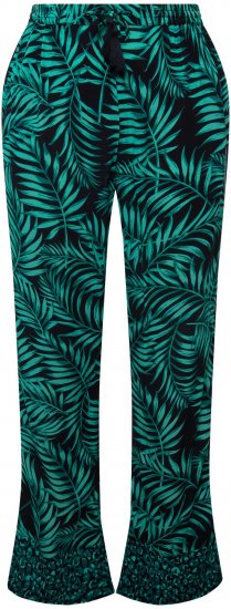 Ulla Popken Palm Leaf Print Elastic Waist Pants Navy - Naisten farkut ja housut isot koot - 