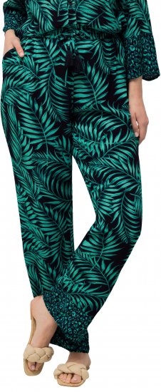 Ulla Popken Palm Leaf Print Elastic Waist Pants Navy - Naisten farkut ja housut isot koot - 