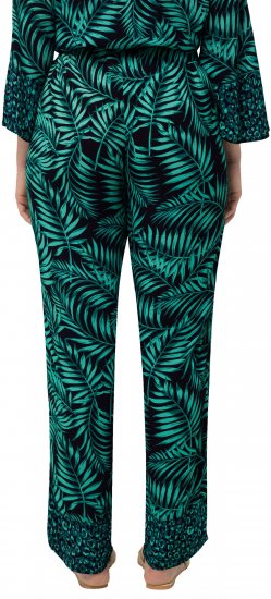 Ulla Popken Palm Leaf Print Elastic Waist Pants Navy - Naisten farkut ja housut isot koot - 
