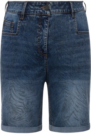Ulla Popken Palm Print Denim Bermuda Shorts Blue Denim - Naisten farkut ja housut isot koot - 