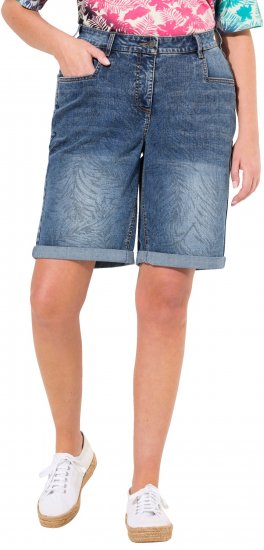 Ulla Popken Palm Print Denim Bermuda Shorts Blue Denim - Naisten farkut ja housut isot koot - 