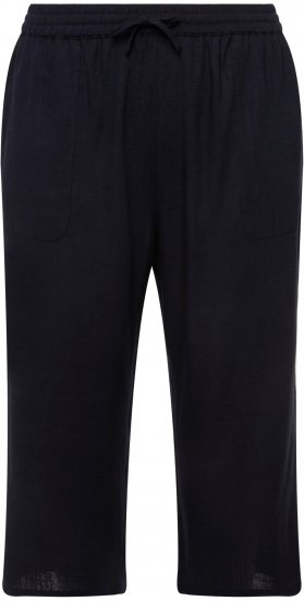 Ulla Popken Cropped Linen Blend Elastic Waist Pants Navy - Naisten farkut ja housut isot koot - 