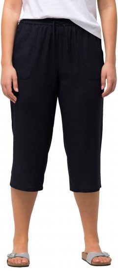 Ulla Popken Cropped Linen Blend Elastic Waist Pants Navy - Naisten farkut ja housut isot koot - 