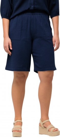 Ulla Popken Muslin Elastic Waist Wide Leg Shorts Blue - Naisten farkut ja housut isot koot - 