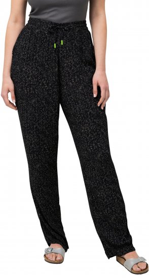 Ulla Popken Speckled Crepe Pull On Pants Black - Naisten farkut ja housut isot koot - 
