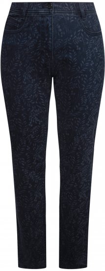 Ulla Popken Leaf Print Boyfriend Jeans Blue - Naisten farkut ja housut isot koot - 