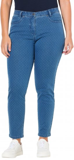 Ulla Popken Polka Dot Stretch Fit Jeans Blue Denim - Naisten farkut ja housut isot koot - 