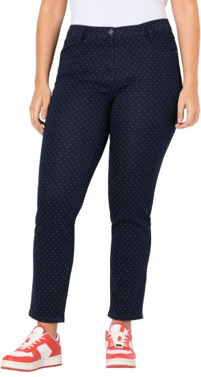 Ulla Popken Polka Dot Stretch Fit Jeans Denim Blue - Naisten farkut ja housut isot koot - 