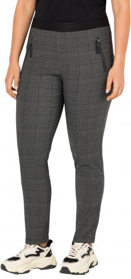 Ulla Popken Plaid Elastic Waist Tapered Leg Pants Black - Naisten farkut ja housut isot koot - 