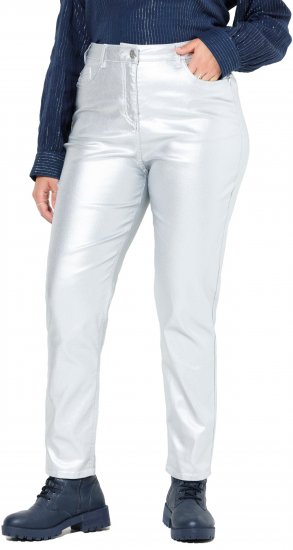 Ulla Popken Metallic Stretch Fit Mom Jeans Silver - Naisten farkut ja housut isot koot - 