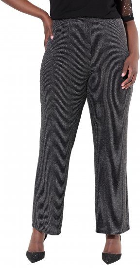Ulla Popken Sparkling Pinstripe Elastic Waist Pants Black - Naisten farkut ja housut isot koot - 