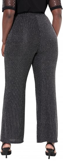 Ulla Popken Sparkling Pinstripe Elastic Waist Pants Black - Naisten farkut ja housut isot koot - 
