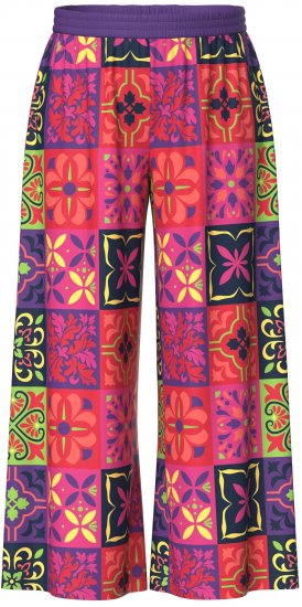 Ulla Popken Tile Print Wide Leg Palazzo Pants Purple - Naisten farkut ja housut isot koot - 