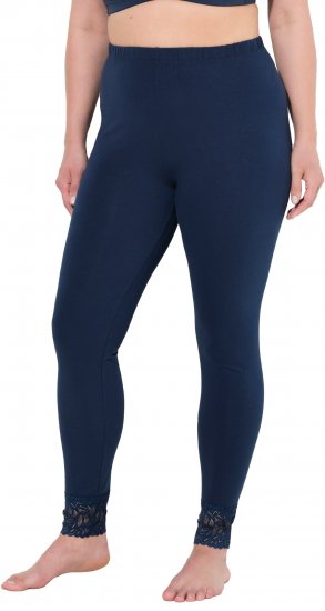 Ulla Popken Lace Trim Leggings Navy - Naisten farkut ja housut isot koot - 