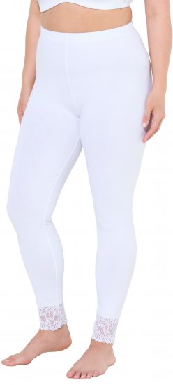 Ulla Popken Lace Trim Leggings White - Naisten farkut ja housut isot koot - 