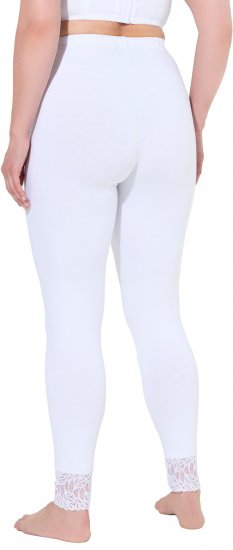 Ulla Popken Lace Trim Leggings White - Naisten farkut ja housut isot koot - 