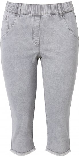 Ulla Popken Denim Fringed Hem Capris Grey - Farkut & Housut Isoissa Koissa – Plus Size - 