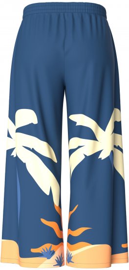 Ulla Popken Abstract Landscape Elastic Waist Palazzo Pants Blue - Naisten farkut ja housut isot koot - 