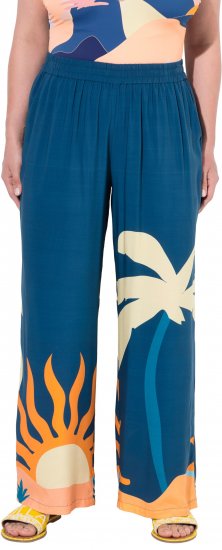 Ulla Popken Abstract Landscape Elastic Waist Palazzo Pants Blue - Naisten farkut ja housut isot koot - 