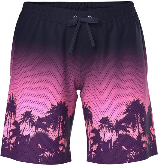 Ulla Popken Active Wide Leg Elastic Waist Palm Tree Pattern Mesh Shorts Black - Naisten farkut ja housut isot koot - 