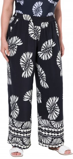 Ulla Popken Fossil Print Elastic Waist Palazzo Pants Black - Naisten farkut ja housut isot koot - 