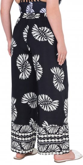 Ulla Popken Fossil Print Elastic Waist Palazzo Pants Black - Naisten farkut ja housut isot koot - 