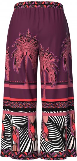 Ulla Popken Mixed Palm Print Elastic Waist Palazzo Pants Red - Naisten farkut ja housut isot koot - 