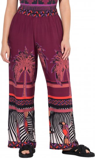 Ulla Popken Mixed Palm Print Elastic Waist Palazzo Pants Red - Naisten farkut ja housut isot koot - 