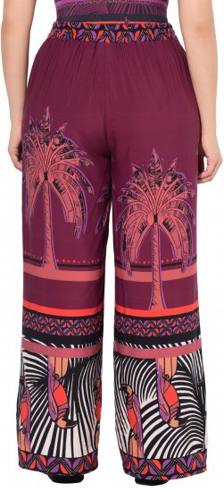 Ulla Popken Mixed Palm Print Elastic Waist Palazzo Pants Red - Naisten farkut ja housut isot koot - 