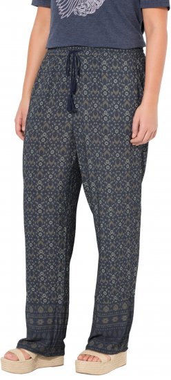 Ulla Popken Geometric Print Elastic Waist Pants Navy - Naisten farkut ja housut isot koot - 