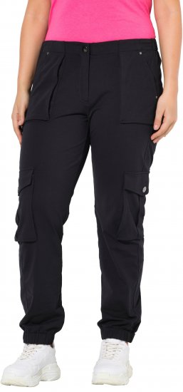Ulla Popken Elastic Hem Stretch Fit Cargo Pants Black - Naisten farkut ja housut isot koot - 