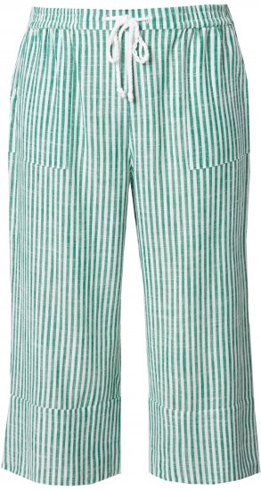 Ulla Popken Coastal Stripe Linen Blend Elastic Waist Culottes Green - Naisten farkut ja housut isot koot - 
