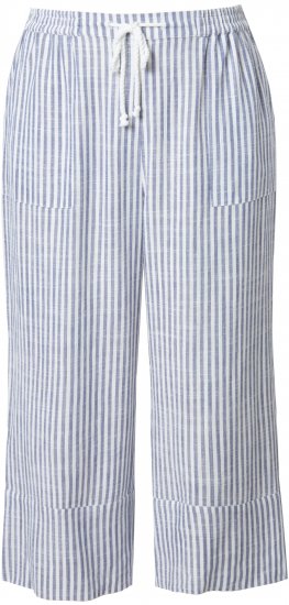 Ulla Popken Coastal Stripe Linen Blend Elastic Waist Culottes Blue - Naisten farkut ja housut isot koot - 