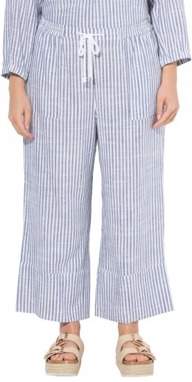 Ulla Popken Coastal Stripe Linen Blend Elastic Waist Culottes Blue - Naisten farkut ja housut isot koot - 